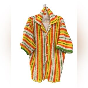 Colorful Knit Afghan Blanket with Lining Jacket